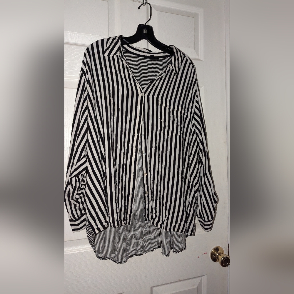JANE and DELANCEY - Size 3X Striped Button Down Shirt Blouse Top